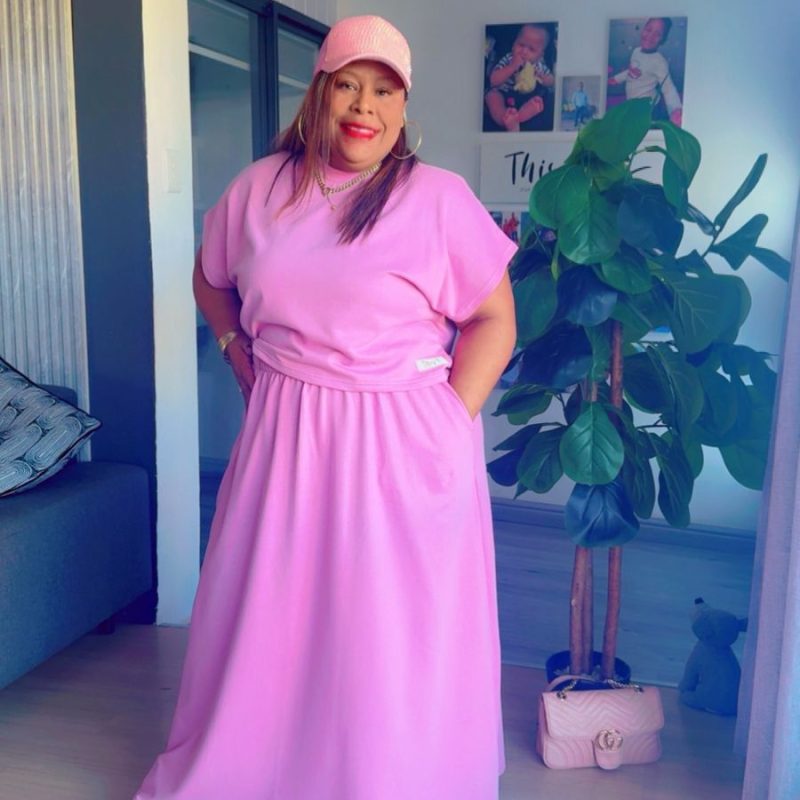 Pink Long Skirt And Crop Top Set